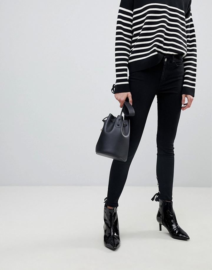 Pieces Skinny Jeans With Lace Up Back Detail - Black
