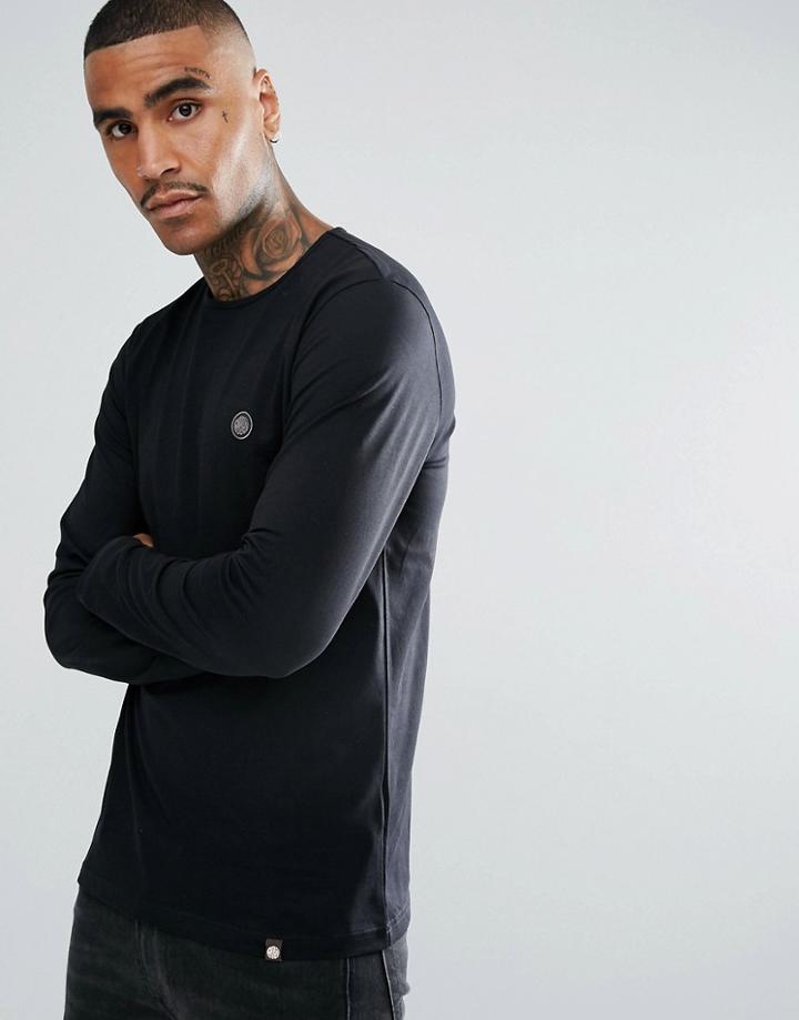 Pretty Green Long Sleeve Jersey T-shirt In Black - Black