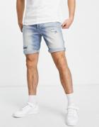 River Island Slim Denim Shorts In Light Blue