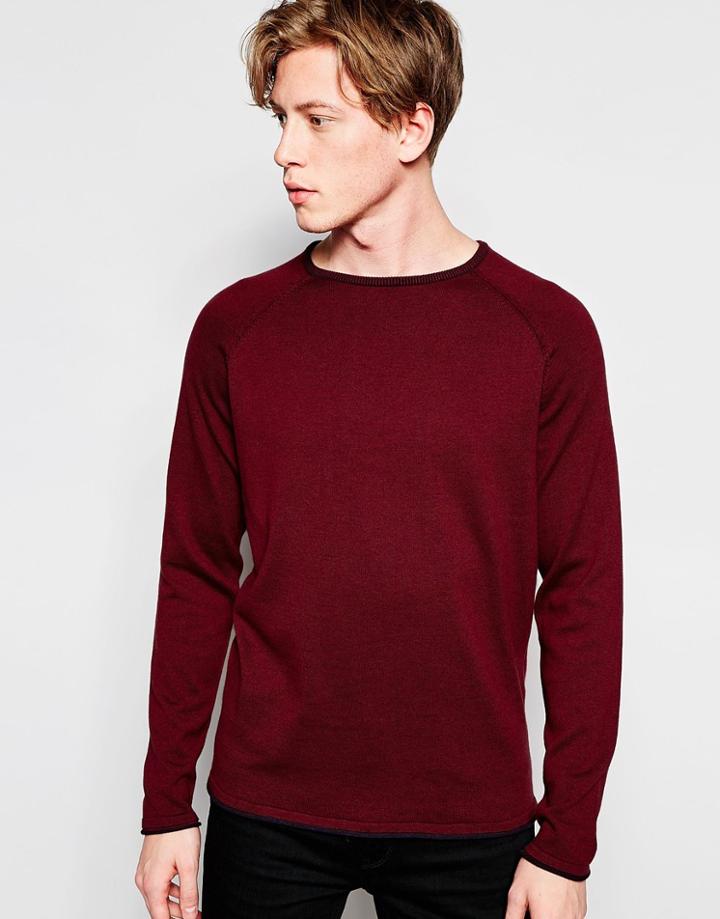 Jack & Jones Raglan Crew Neck Knit - Red