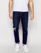 Asos Slim Jeans With Raw Hem - Dark Blue