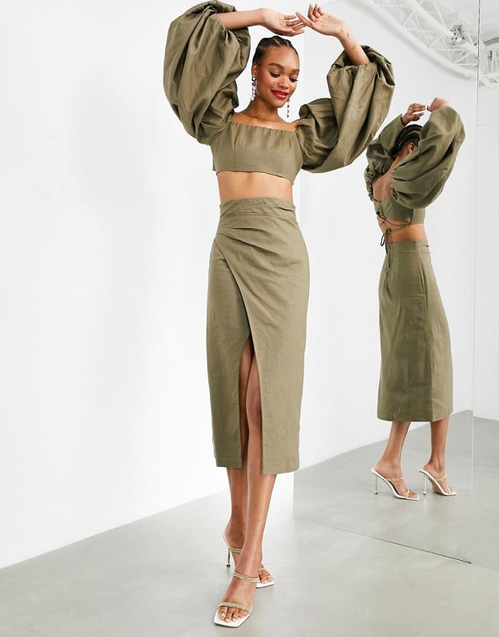 Asos Edition Midaxi Skirt With Thigh Split Two-piece-green