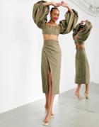 Asos Edition Midaxi Skirt With Thigh Split Two-piece-green