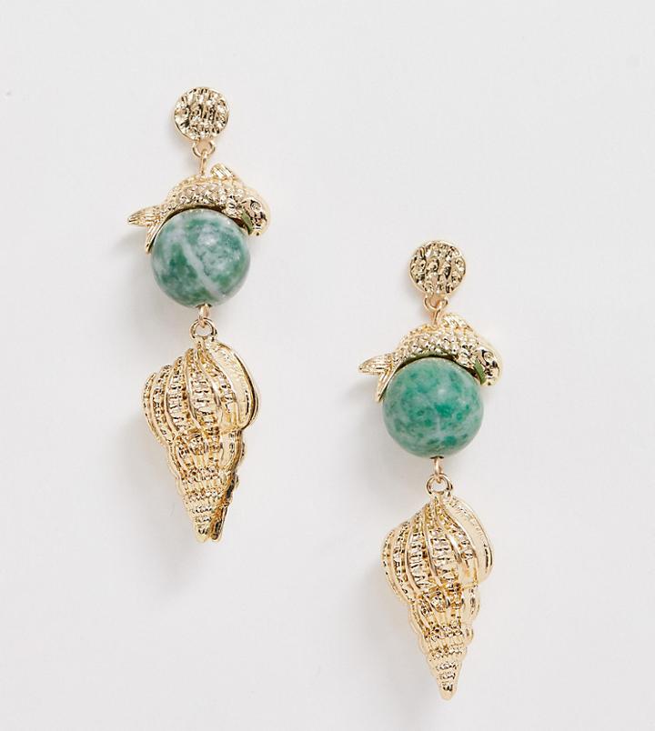 Reclaimed Vintage Inspired Stone And Fish Earring - Gold