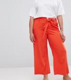 Lost Ink Plus Cropped Wide Leg Pants With Tie Waist - Red