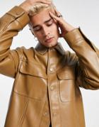 Asos Design Faux Leather Western Jacket In Tan-brown