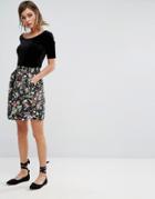 Oasis Floral Print Skirt - Black