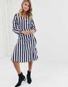 Influence Stripe Midi Dress With Button Detail - Blue