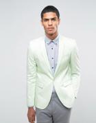 Asos Skinny Blazer In Cotton Sateen In Mint - Green