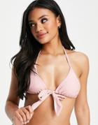Missguided Bikini Top With Thick Tie Side In Rose-pink