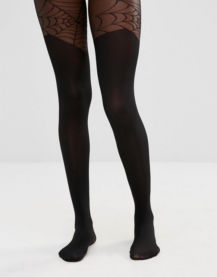 Asos Halloween Mock Over The Knee Cobweb Tights - Black