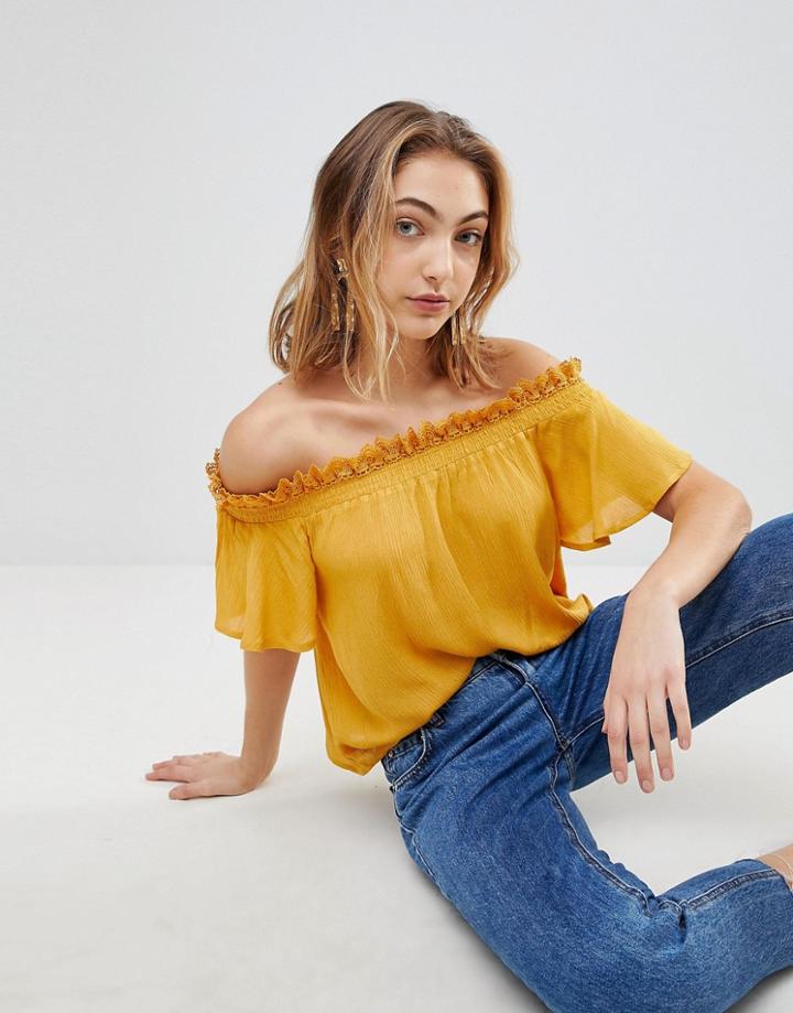 Lunik Bardot Top With Ruffle Trim - Yellow