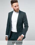 Number Eight Savile Row Skinny Suit Jacket In Micro Herringbone - Green
