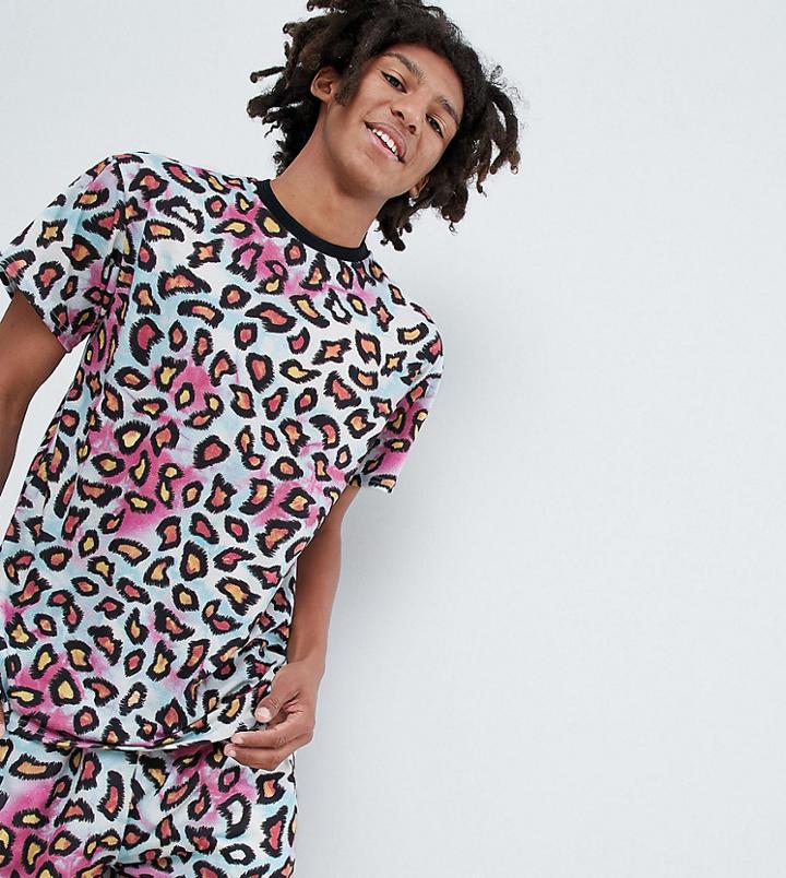 Milk It Vintage Ringer T-shirt In Pastel Leopard Print - Blue