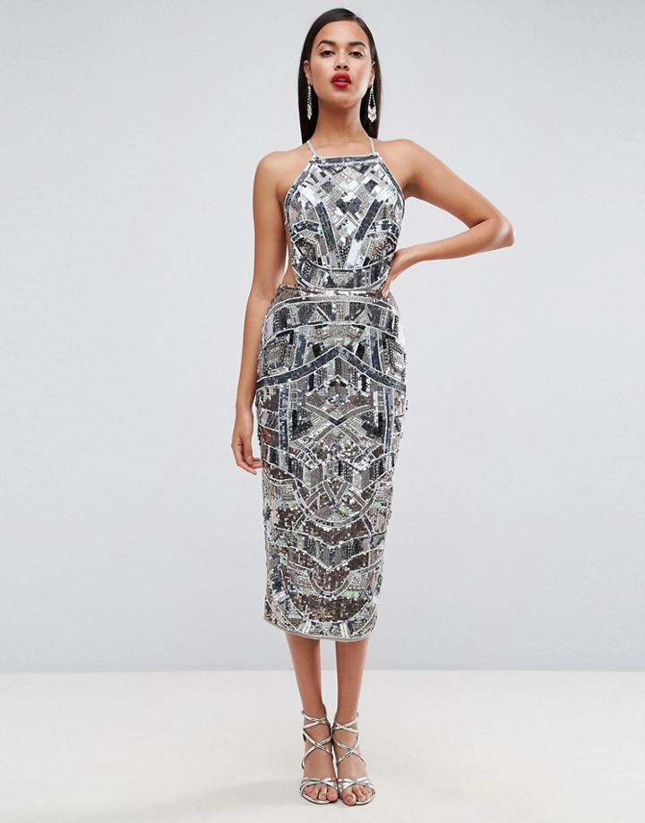 Asos Red Carpet Embellished Backless Strappy Midi Dress - Multi