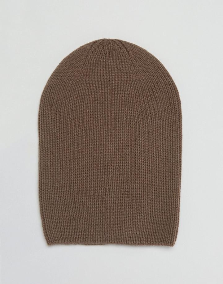 Asos Slouchy Beanie In Mink - Brown