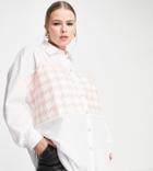 River Island Plus Boucle Hybrid Shirt With Pearl Button Detail In White