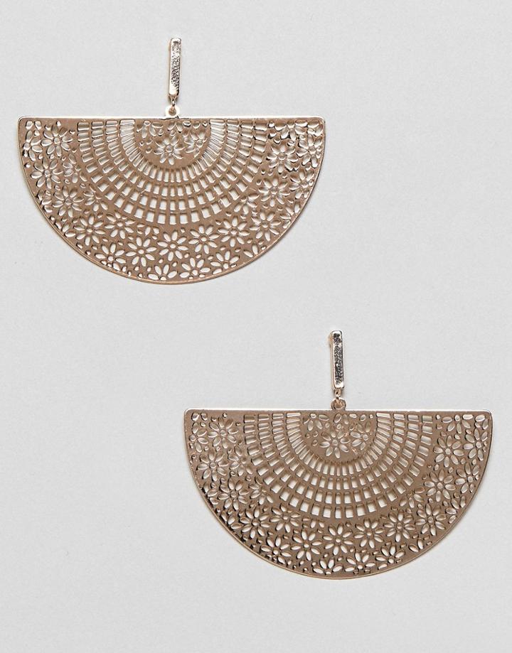 Asos Design Earrings With Filigree Half Disc In Gold - Gold