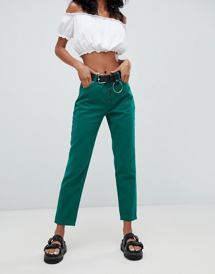 Pull & Bear Mom Jeans In Green - Green