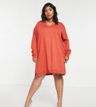 Threadbare Plus Bethany Polo Neck Knitted Dress In Ginger Spice-orange