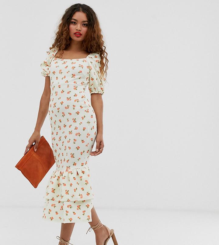 Asos Design Petite Tiered Double Frill Hem Maxi Dress - Multi
