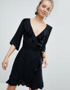 Monki Ruffle Wrap Dress - Black