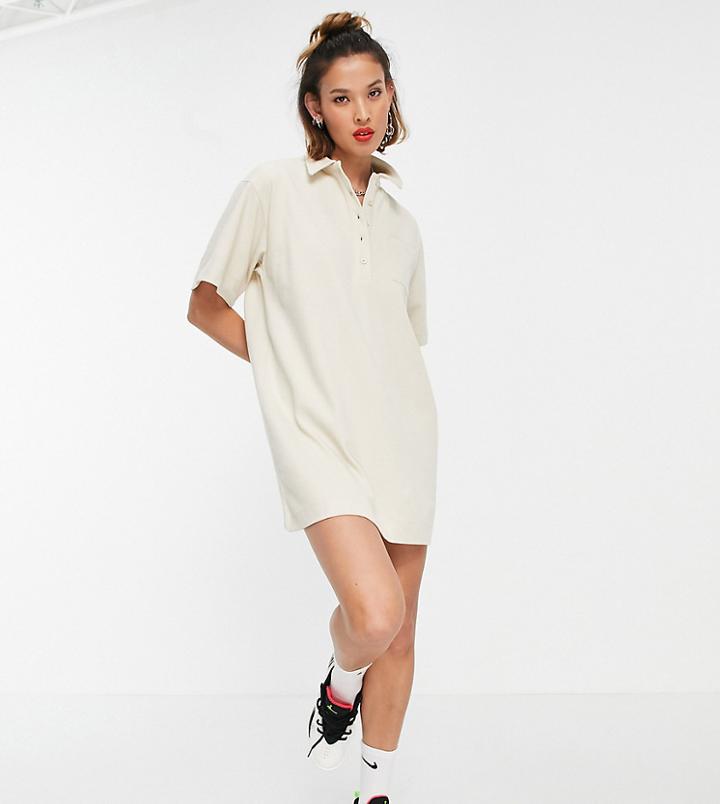 Collusion Pique Polo Mini Dress In Beige-grey