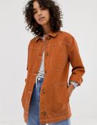Asos Design Contrast Stitch Cotton Jacket - Brown