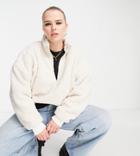 Dr Denim Plus Boxy Fit Half Zip Borg Pullover Jacket In Off-white
