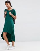 Asos T-shirt Dress With Dipped Hem - Green