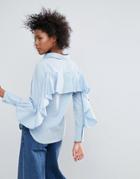 Neon Rose Ruffle Back Shirt - Blue