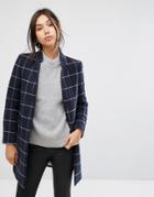 Gianni Feraud Slimline Checked Wool Blend Coat With Upturned Collar - Navy