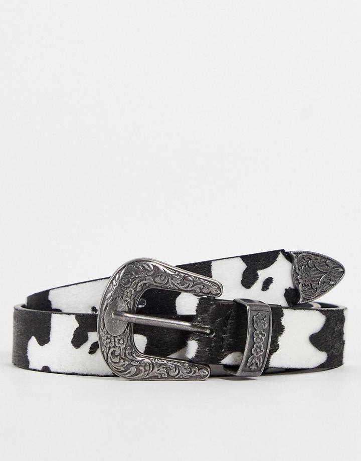 Asos Design Textured Belt In Cow Print-multi