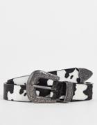 Asos Design Textured Belt In Cow Print-multi
