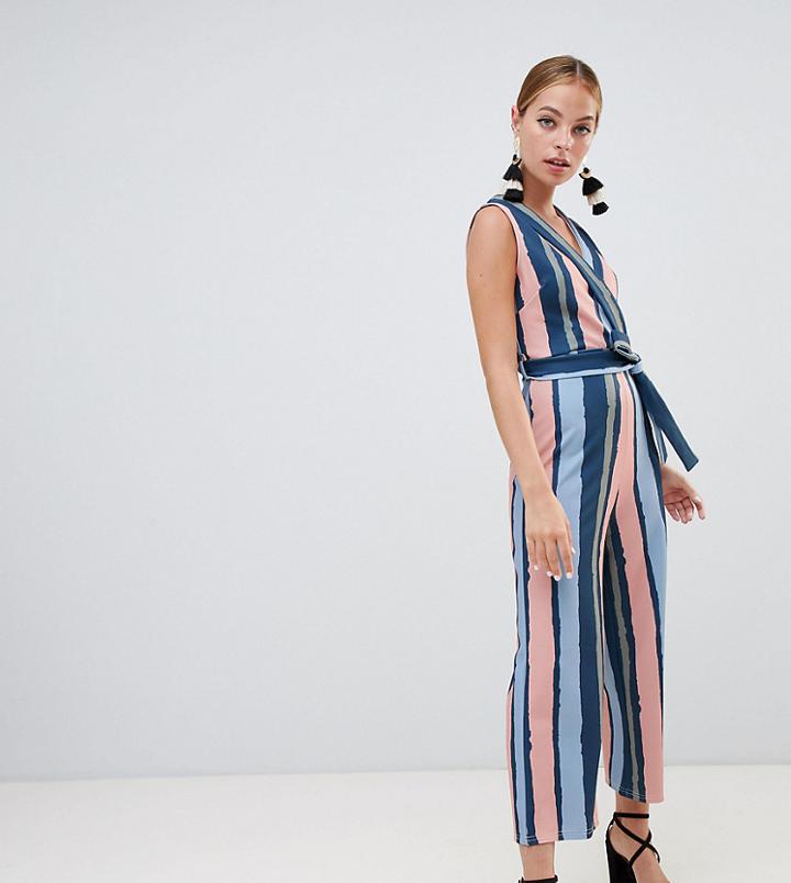 Boohoo Petite Stripe Culotte Jumpsuit - Multi
