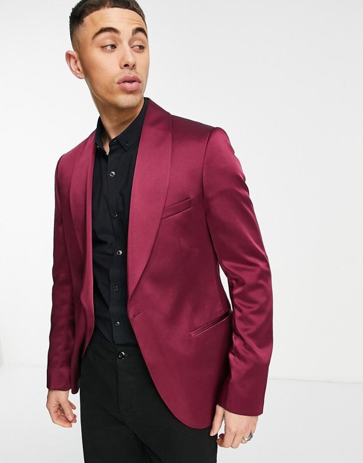 Twisted Tailor Draco Skinny Suit Jacket In Burgundy-red