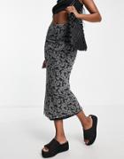 Topshop Daisy Jersey Mesh Midi Skirt In Monochrome-black