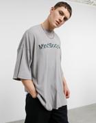 Asos Design Oversized T-shirt In Gray Washed Rib With Text Embroidery-grey