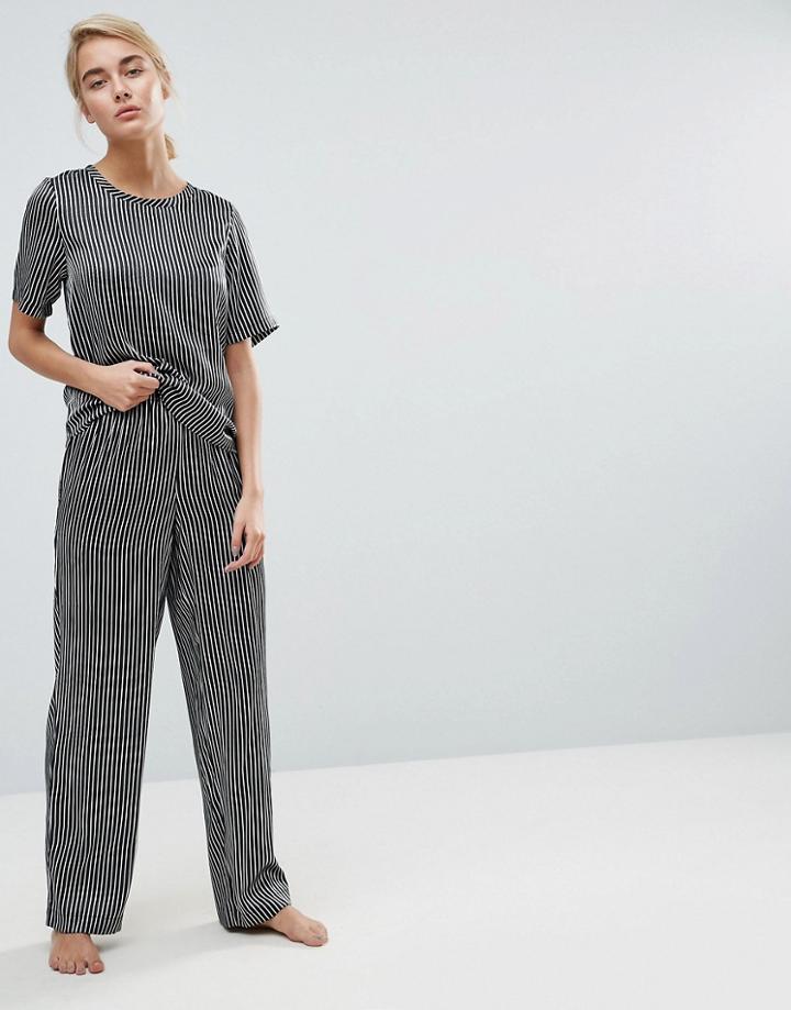 Asos Mono Stripe Satin Wide Leg Pants - Multi