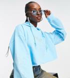 Asyou Hotfix Butterfly Graphic Cropped Hoodie In Aqua-blue