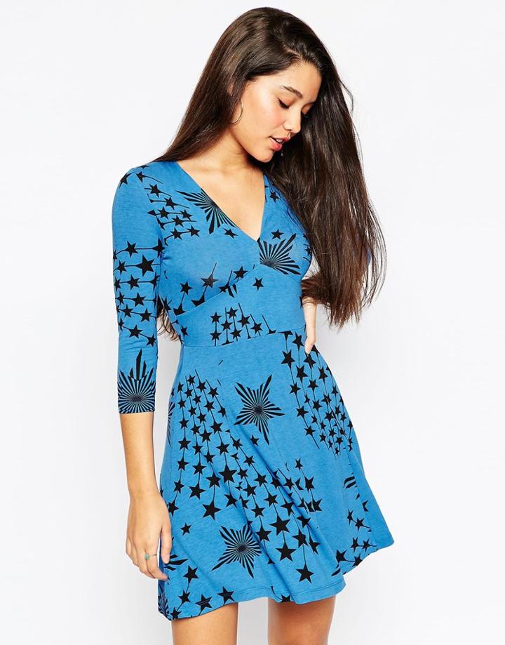 Asos Star Print Skater Dress - Blue