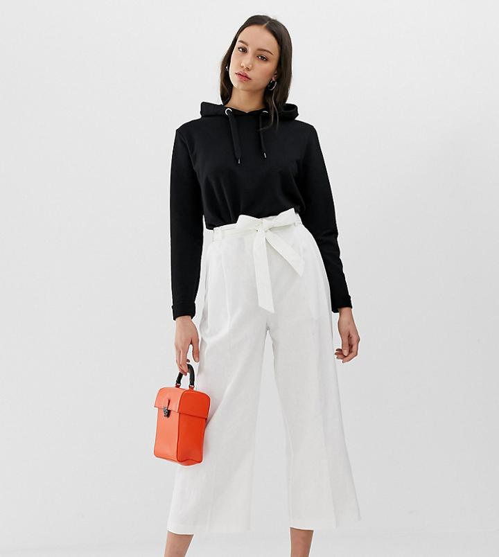Asos Design Tall Linen Tie Waist Culotte - White