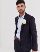 Asos Design Wedding Skinny Suit Jacket In Navy And Orange Grid Check