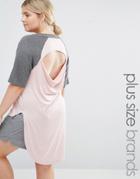 Pink Clove Lounge Dip Hem Raglan Tee With Drape Back - Gray