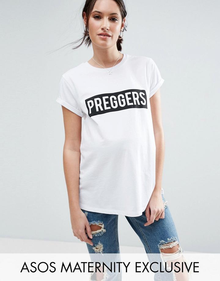 Asos Maternity Preggers Slogan Tee - White