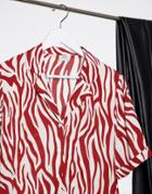 Jdy Tara Boxy Cropped Shirt In Red And Cream Zebra Print-white
