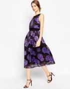 Asos Metallic Flower Organza Crop Top Midi Prom Dress - Purple