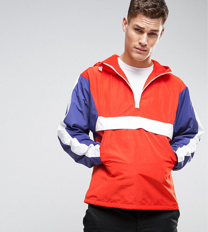 Asos Tall Overhead Windbreaker With Color Block In Red - Red