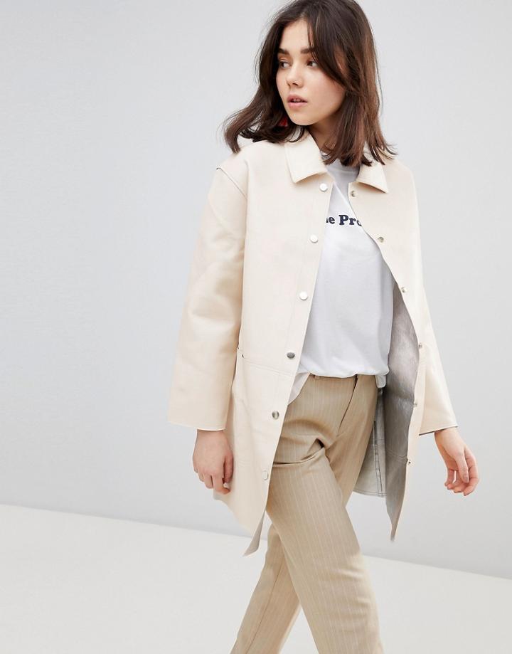 Cubic Rose Oversized Coat With Silver Inside - Cream
