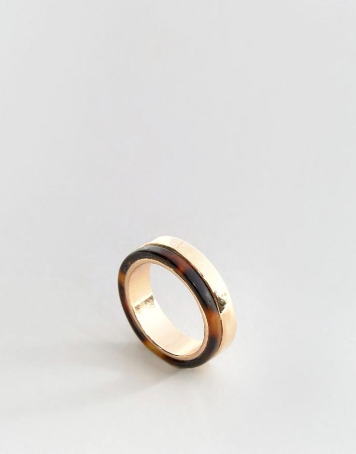Asos Tortoise And Gold Band Ring - Gold